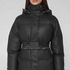 MANIÈRE DE VOIR Matte & High Shine Belted Puffer Jacket - US6, Black